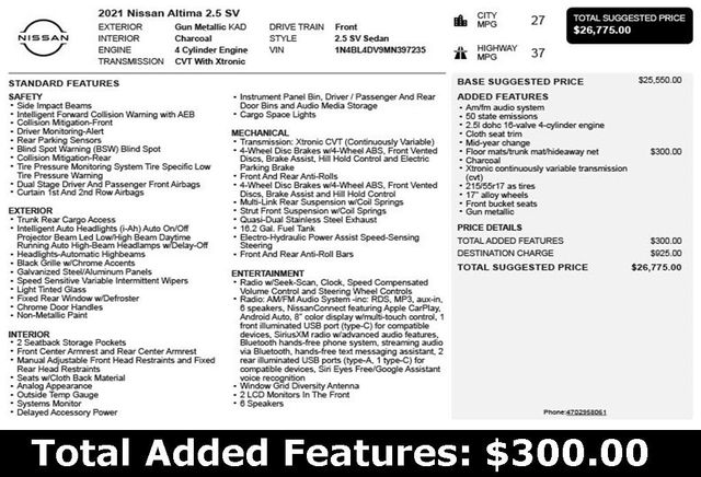 2021 Nissan Altima 2.5 SV Sedan - 22951683 - 2