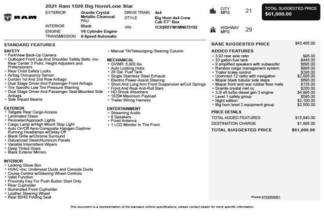 2021 Ram 1500 Big Horn/Lone Star - 23048053 - 2