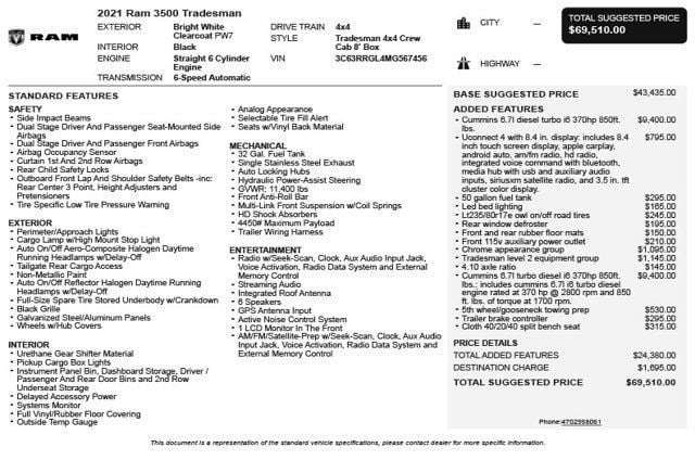 2021 Ram 3500 Tradesman - 23080140 - 2