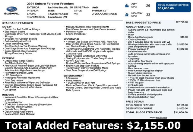 2021 Subaru Forester Premium CVT - 22938409 - 2