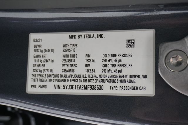 2021 Tesla Model 3 Standard Range Plus RWD - 22949035 - 22