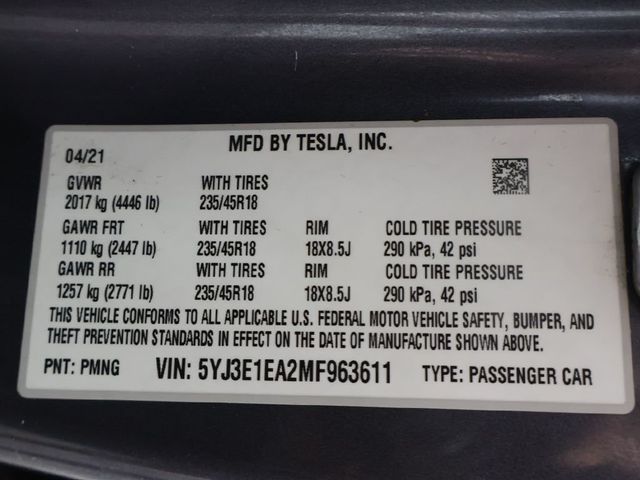 2021 Tesla Model 3 Standard Range Plus RWD - 23015233 - 52