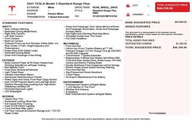 2021 Tesla Model 3 Standard Range Plus RWD - 22959268 - 2