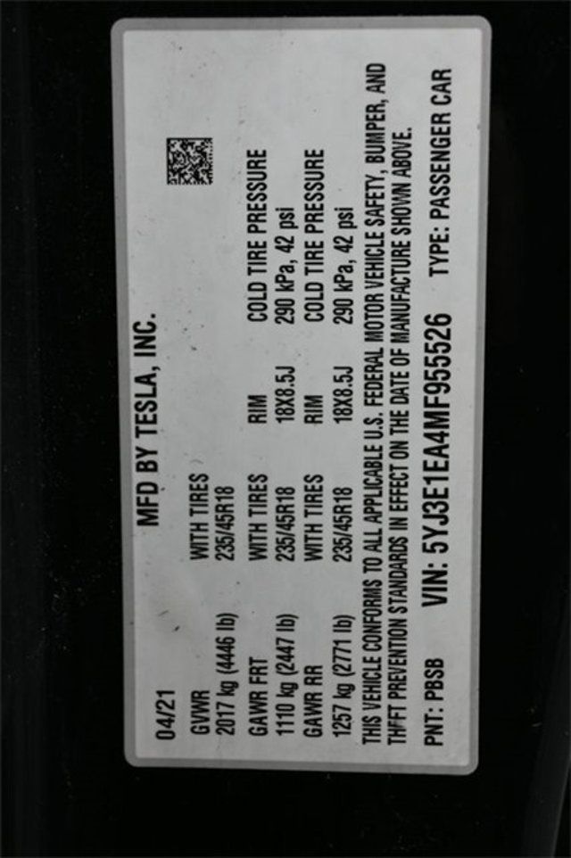 2021 Tesla Model 3 Standard Range Plus RWD - 22984857 - 6