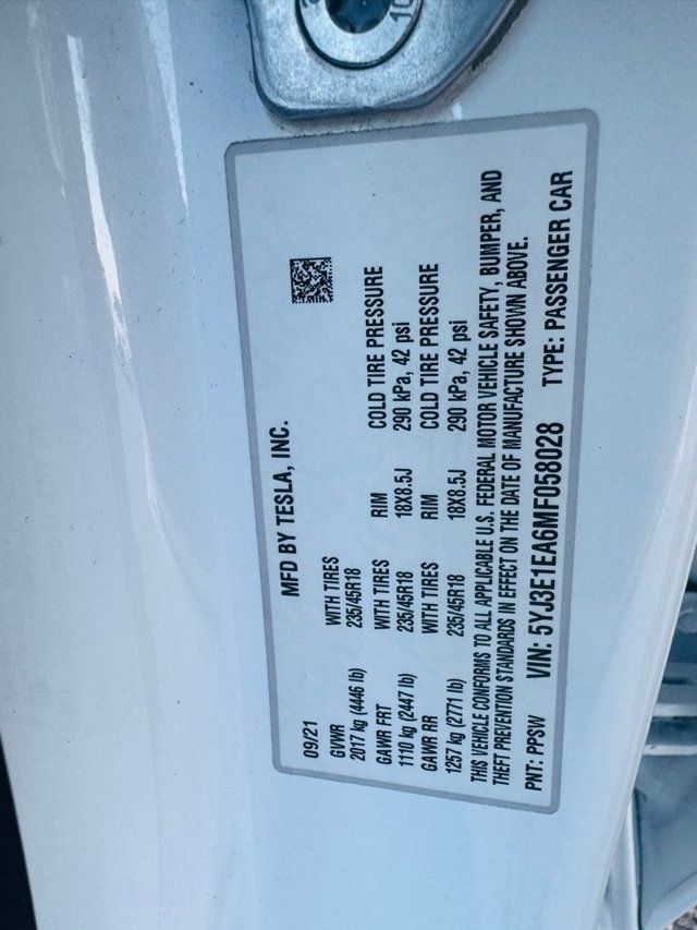 2021 Tesla Model 3 Standard Range Plus RWD - 23013412 - 21