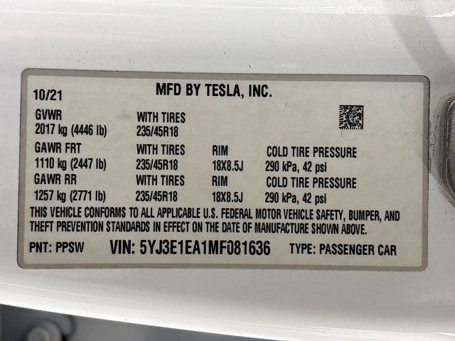 2021 Tesla Model 3 Standard Range Plus RWD - 23060939 - 24