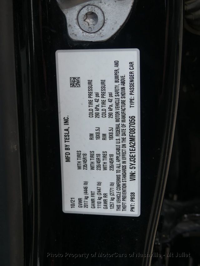 2021 Tesla Model 3 Standard Range Plus RWD - 22958441 - 43