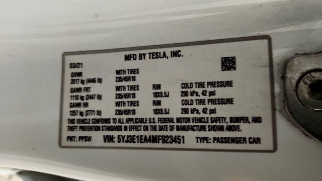 2021 Tesla Model 3 Standard Range Plus RWD w/ Traffic-Aware Cruise Control - 23027021 - 22