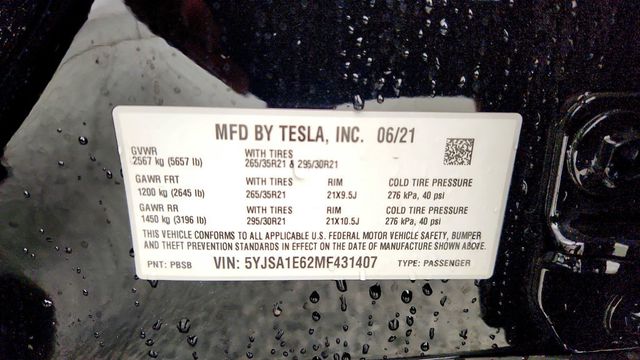 2021 Tesla Model S Plaid AWD w/ Full Self-Driving Capability & 21'' Arachnid Wheels - 22991480 - 23