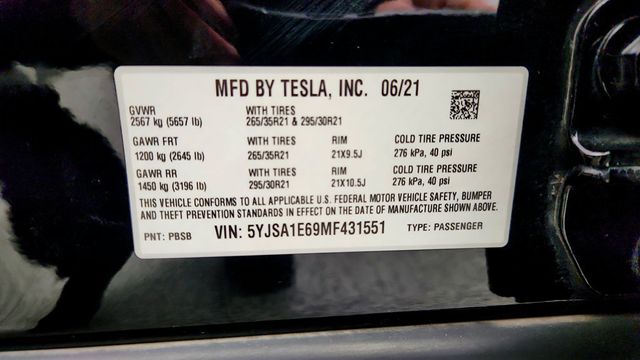 2021 Tesla Model S Plaid AWD with 21'' Arachnid Wheels & Cream Premium Interior - 22985041 - 23