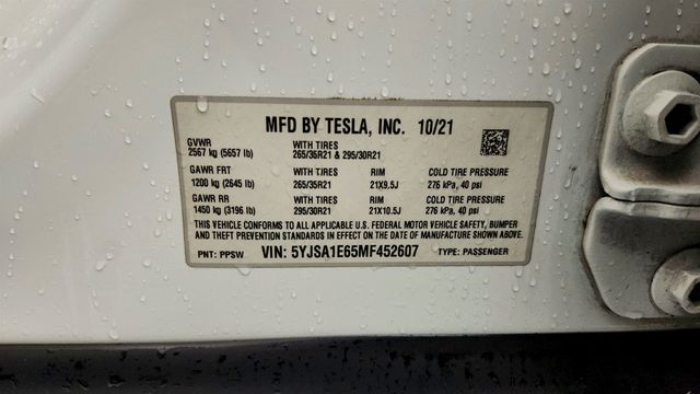 2021 Tesla Model S Plaid AWD with 21'' Arachnid Wheels & White & Black Premium Int. - 22988409 - 22