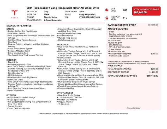 2021 Tesla Model Y Long Range AWD - 23023303 - 2