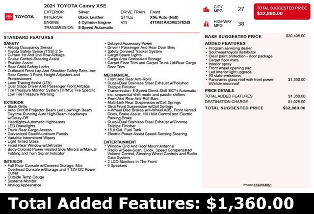 2021 Toyota Camry XSE Automatic - 22969202 - 2