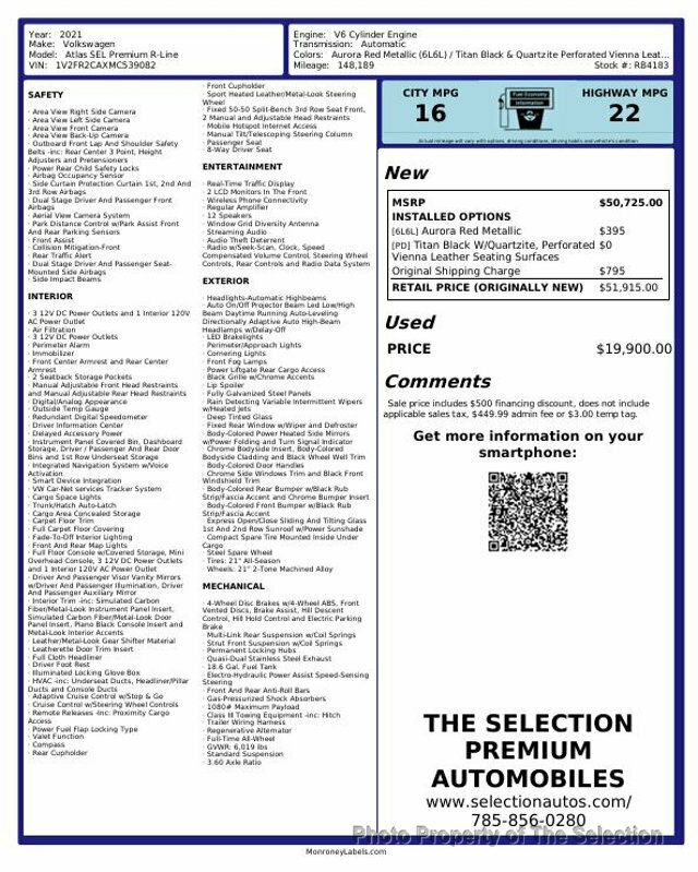 2021 Volkswagen Atlas SEL V6 PREMIUM R-LINE 4MOTION W/ SAFTEY TECH - 22967494 - 1