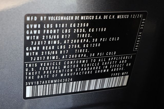 2021 VOLKSWAGEN TIGUAN 2.0T S FWD - 22941324 - 34