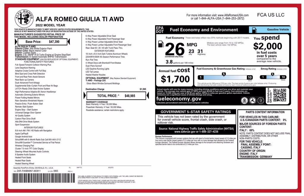 2022 Alfa Romeo Giulia Ti Sedan 4D - 22473227 - 30