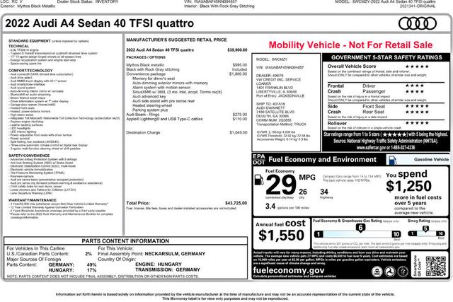 2022 Audi A4 Sedan Premium 40 TFSI quattro - 23093114 - 2