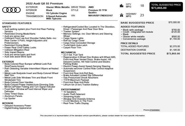 2022 Audi Q8 Premium 55 TFSI quattro - 23057378 - 2