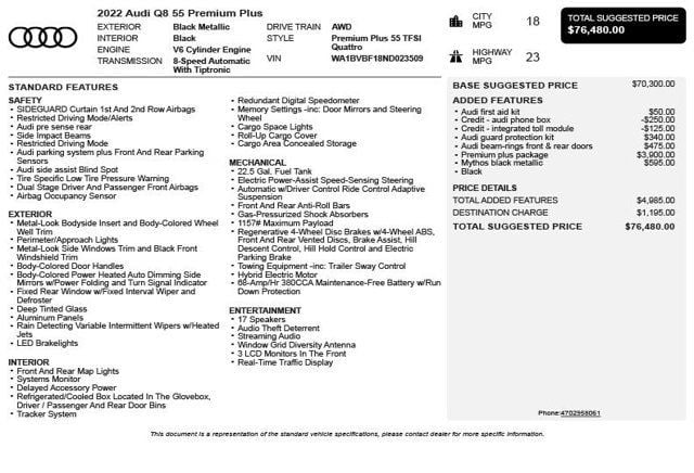 2022 Audi Q8 Premium Plus 55 TFSI quattro - 23039196 - 2