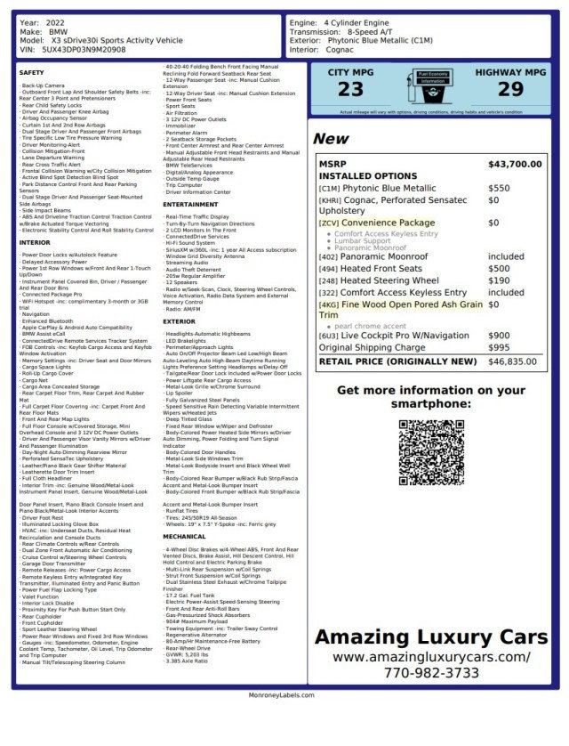 2022 BMW X3 sDrive30i Sports Activity Vehicle - 23075406 - 25