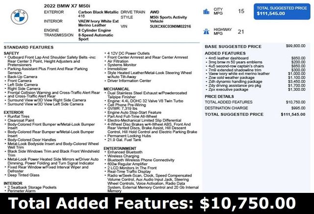 2022 BMW X7 M50i Sports Activity Vehicle - 22874792 - 2