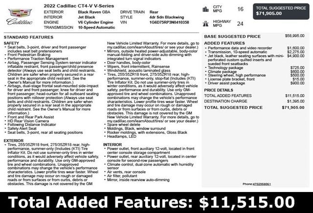 2022 Cadillac CT4-V 4dr Sedan Blackwing - 22982429 - 2