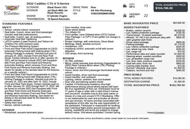 2022 Cadillac CT5-V 4dr Sedan Blackwing - 23024121 - 2