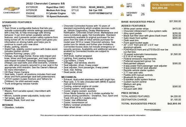 2022 Chevrolet Camaro SS - 23000167 - 2