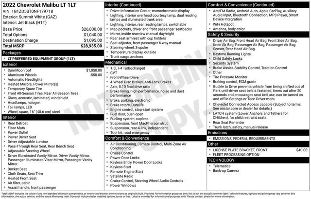 2022 Chevrolet Malibu 4dr Sedan LT - 22936709 - 5