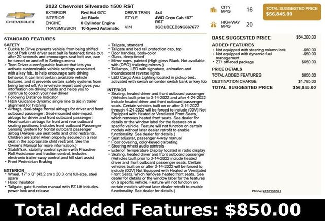 2022 Chevrolet Silverado 1500 4WD Crew Cab 157" RST - 22871648 - 2