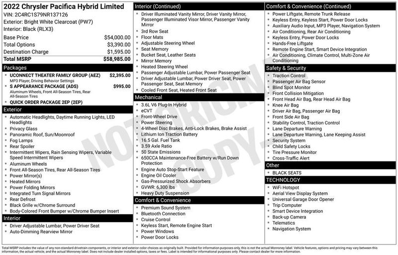 2022 Chrysler Pacifica Hybrid Limited FWD - 22979160 - 5