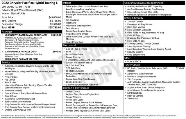 2022 Chrysler Pacifica Hybrid Touring L FWD - 23006695 - 5