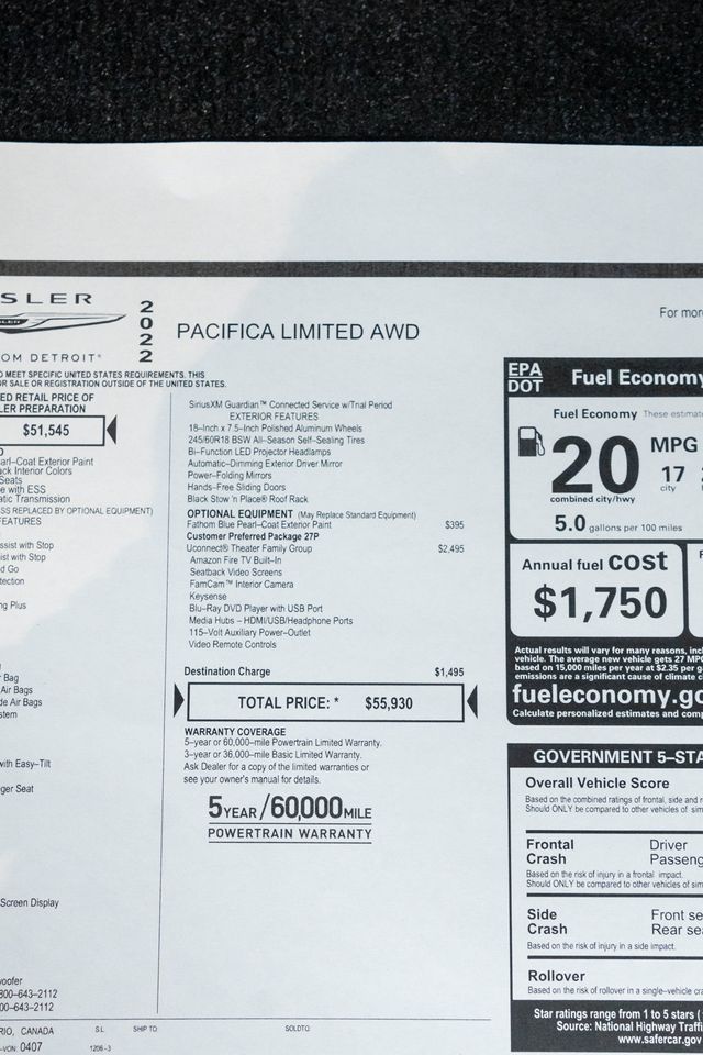 2022 Chrysler Pacifica Limited AWD - 22982908 - 54