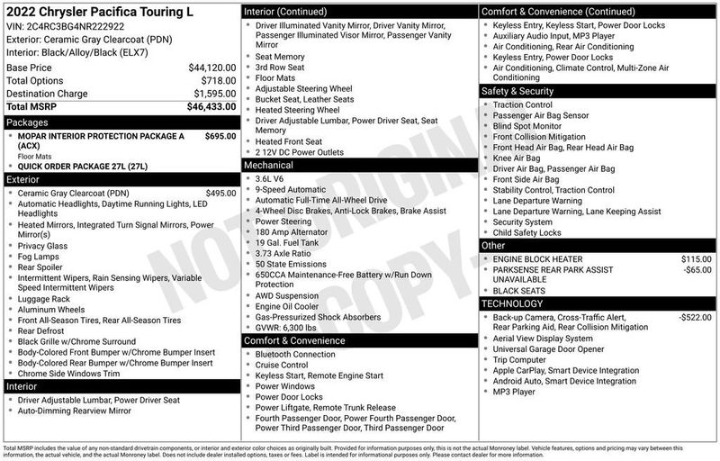 2022 Chrysler Pacifica Touring L AWD - 22993576 - 5