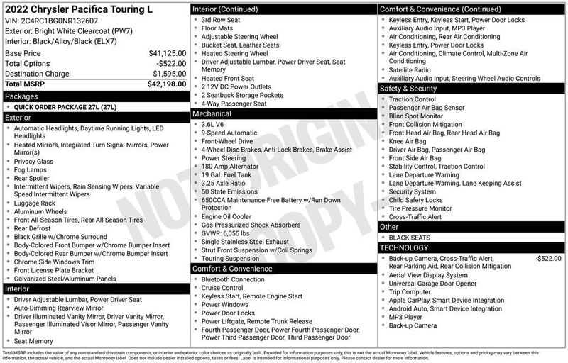 2022 Chrysler Pacifica Touring L FWD - 22991053 - 5