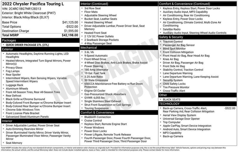2022 Chrysler Pacifica Touring L FWD - 23008462 - 5