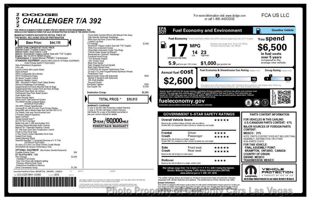 2022 Dodge Challenger Manual, plus pkg, Driver convenience, T/A pkg, Alpine and more! - 23013822 - 8