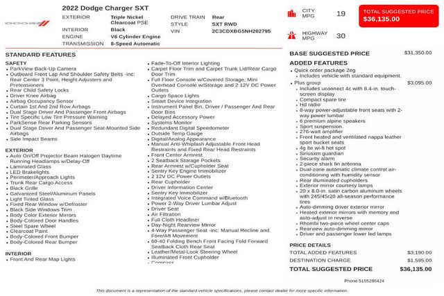2022 Dodge Charger SXT RWD - 23084986 - 2