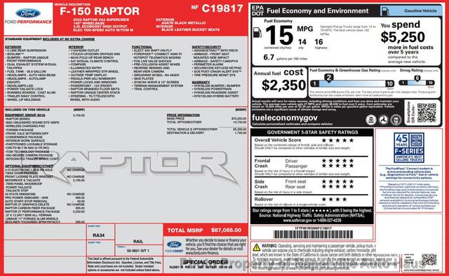 2022 Ford F-150 Raptor 4WD SuperCrew 5.5' Box - 22875410 - 63
