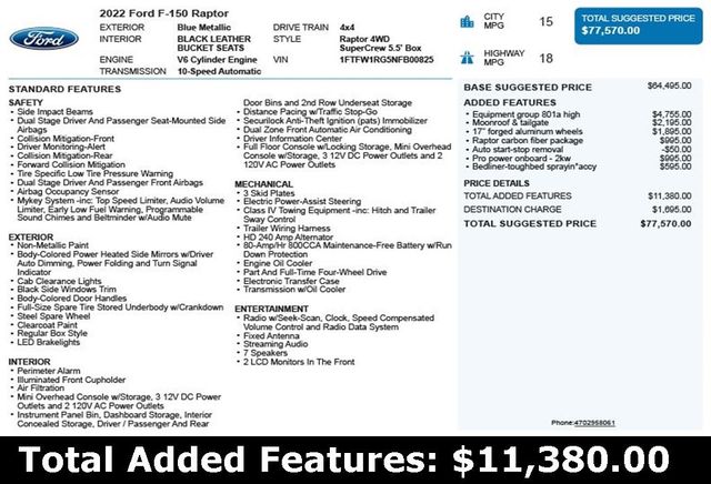 2022 Ford F-150 Raptor 4WD SuperCrew 5.5' Box - 22893895 - 2