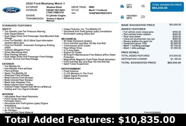 2022 Ford Mustang Mach 1 Fastback - 22957756 - 2
