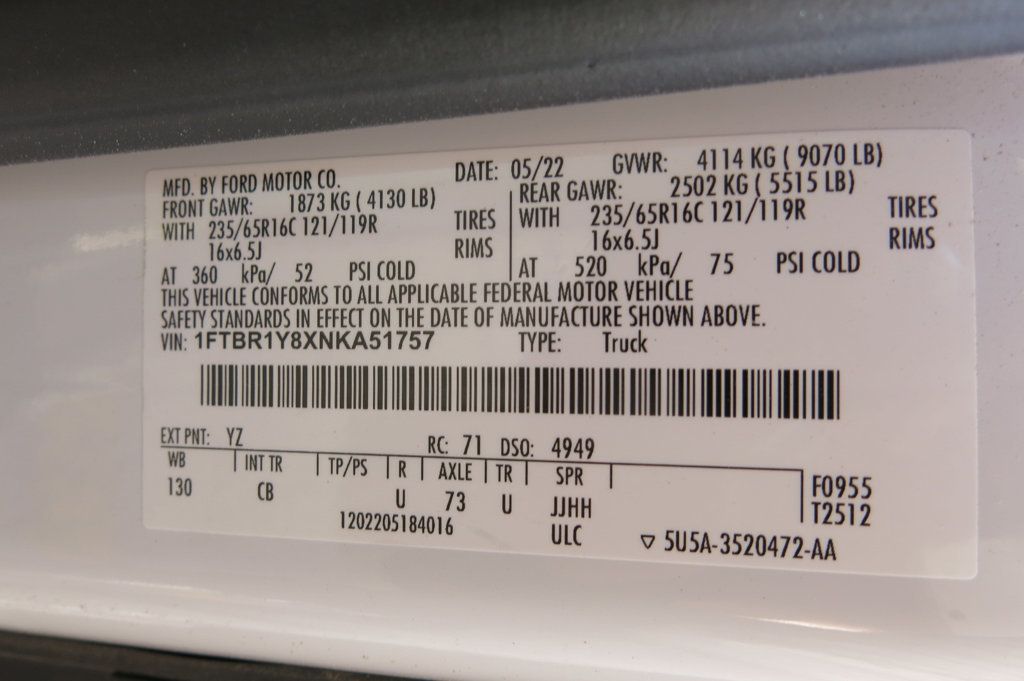 2022 Ford Transit Cargo Van T-250 130" Low Rf 9070 GVWR RWD - 23054049 - 35