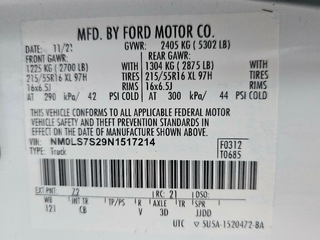 2022 Ford Transit Connect Van XL LWB w/Rear Symmetrical Doors - 22930060 - 35