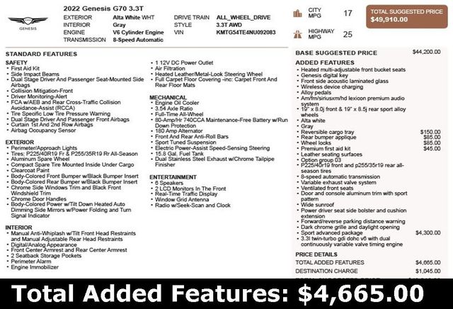 2022 Genesis G70 3.3T AWD - 22943078 - 2