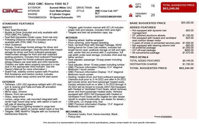 2022 GMC Sierra 1500 4WD Crew Cab 147" SLT - 23031037 - 2