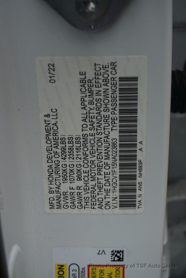 2022 Honda Accord Sedan LX 1.5T CVT - 23051058 - 38