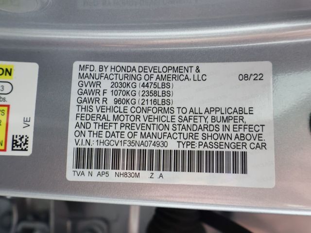 2022 Honda Accord Sedan Sport 1.5T CVT - 23025568 - 43
