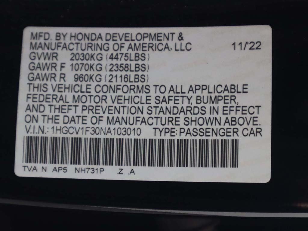 2022 Honda Accord Sedan Sport 1.5T CVT - 22607641 - 38