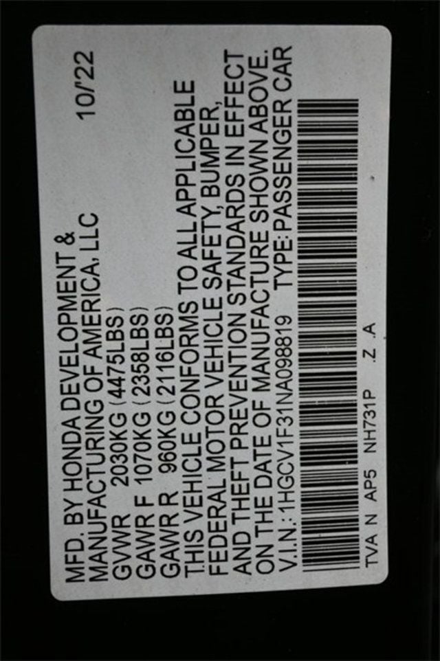 2022 Honda Accord Sedan Sport 1.5T CVT - 22971937 - 8