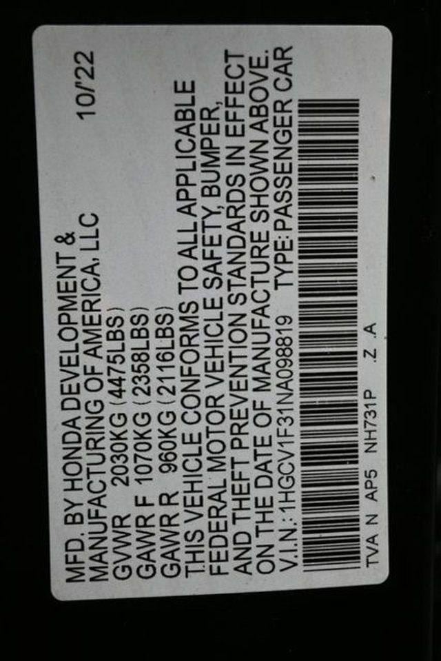 2022 Honda Accord Sedan Sport 1.5T CVT - 22993986 - 8